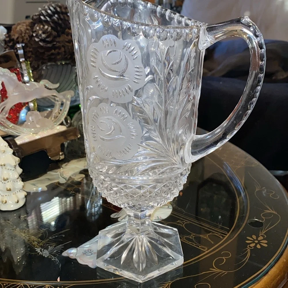 BX46 Vintage Anna Hütte Bleikristall Lead Cry stal Glass Footed Pedestal Pitcher
